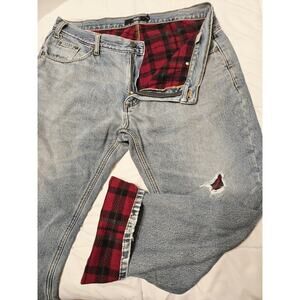 Berkley Jensen Jeans Fleece Plaid Lined Carpenter Blue Jeans Sz 38x30 Workwear